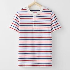 Hanna Andersson Striped Henley Tee T-Shirt Blue Red & White size 4